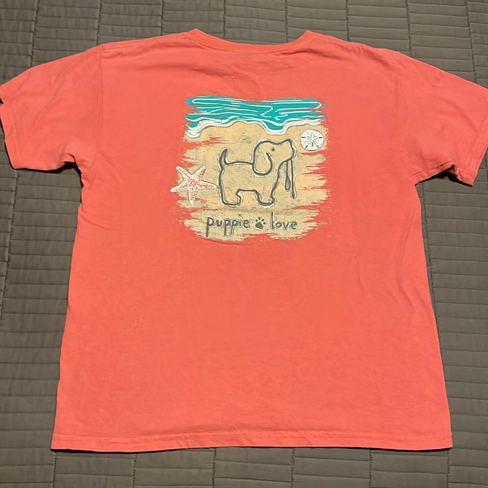 Orange tee puppy love beach youth large gildan